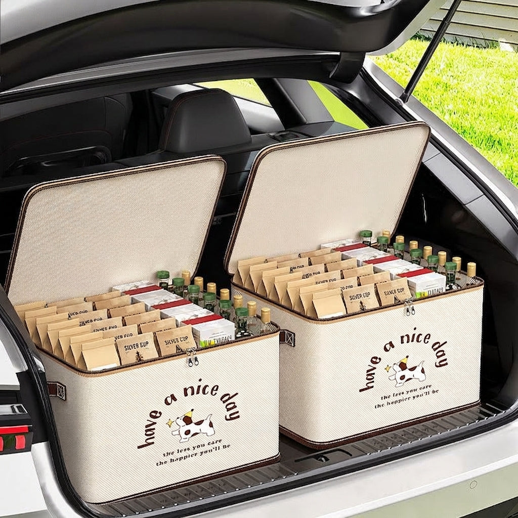 Car trunk storage box, foldable cartoon storage box, large-capacity car storage box, portable organizer box