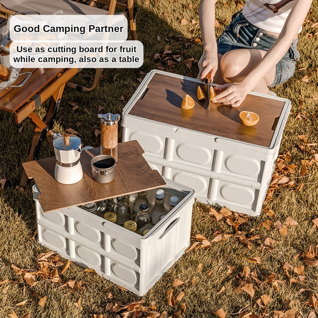 Outdoor camping folding box, storage box, wooden lid, car trunk, picnic storage box, organizer box, clothing storage box