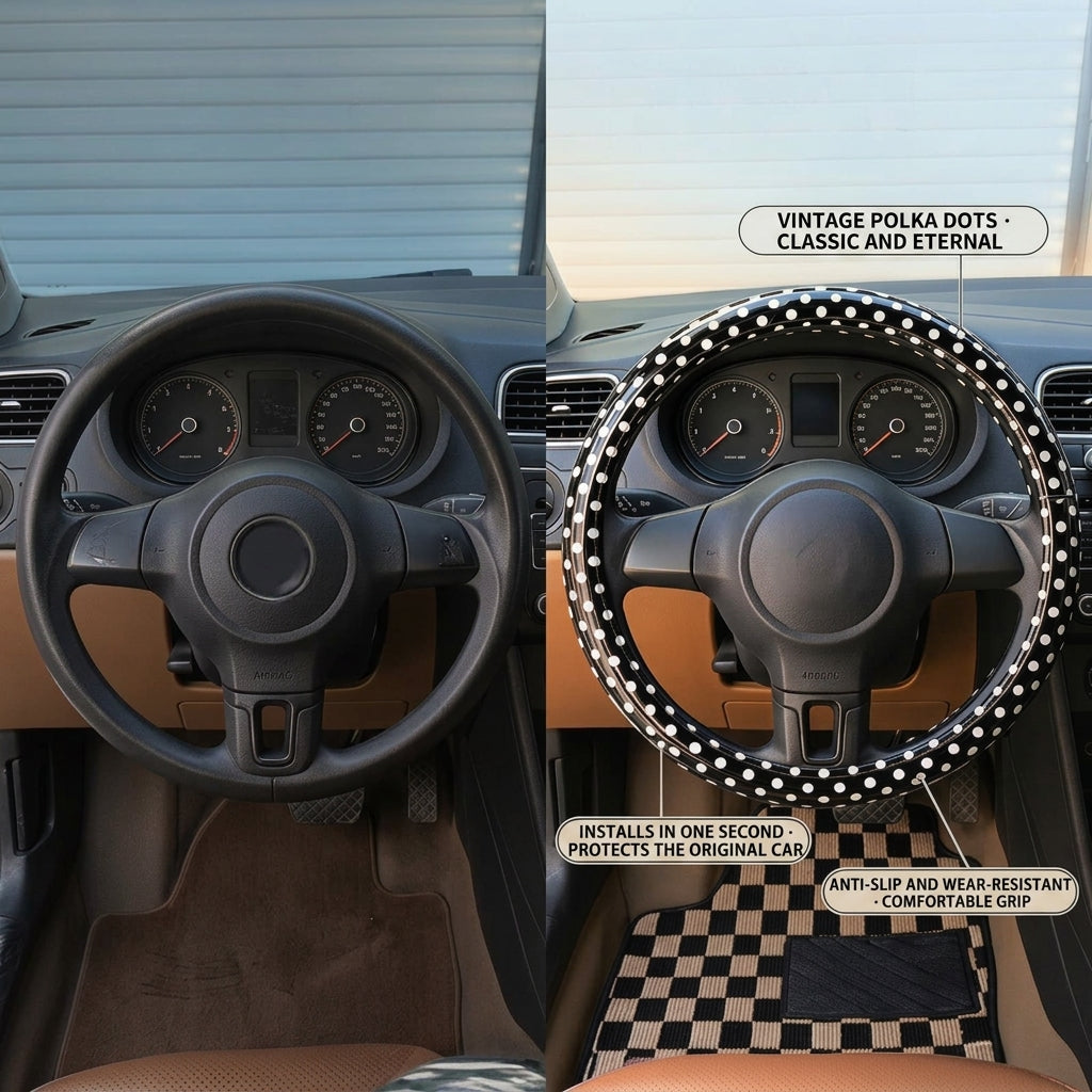 Cross-border Amazon wholesale car steering wheel covers, polka dot, anti-slip, wear-resistant, vintage fashionable steering wheel covers