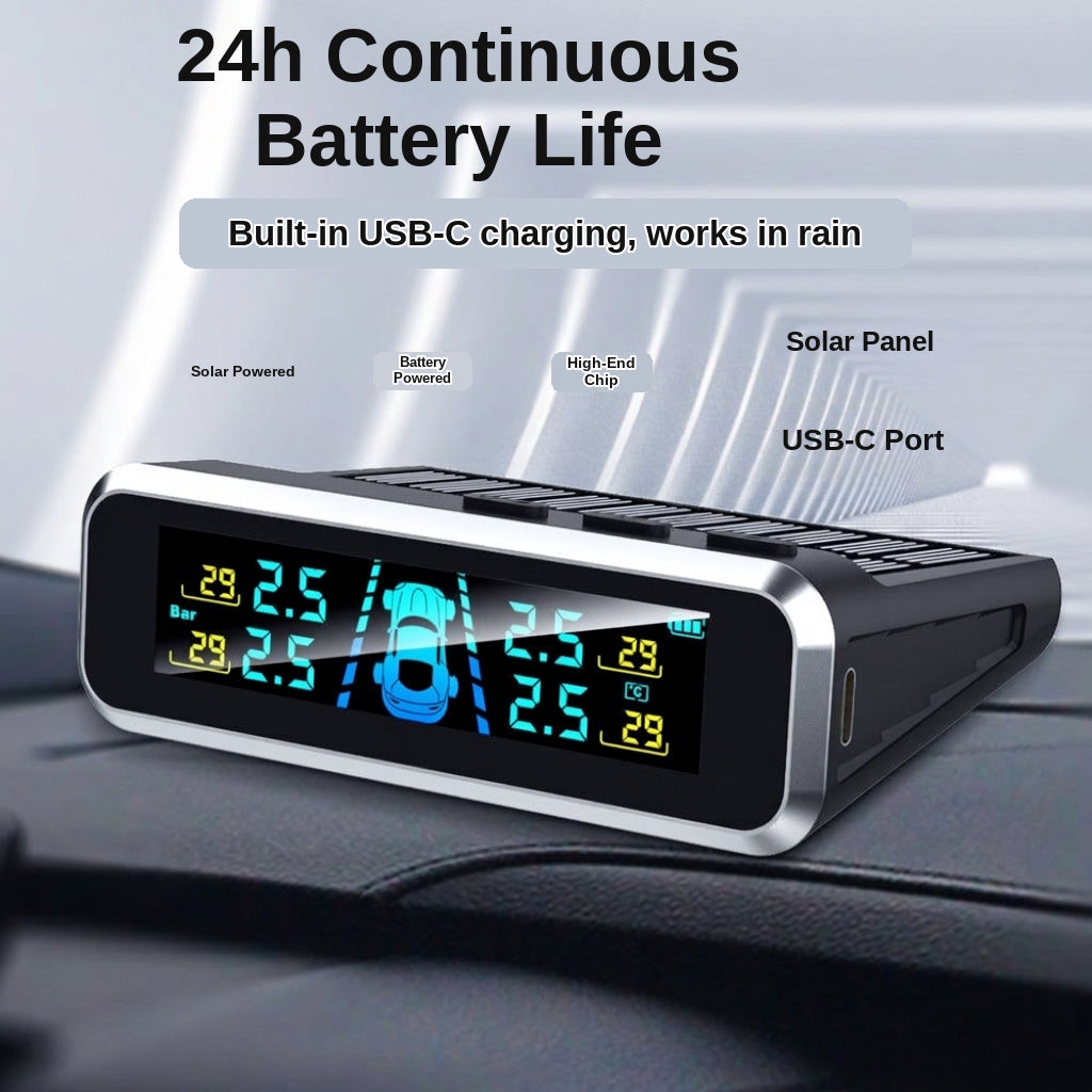 Tire pressure monitor, solar external sensor, high precision automotive tire pressure monitor, tire pressure sensor