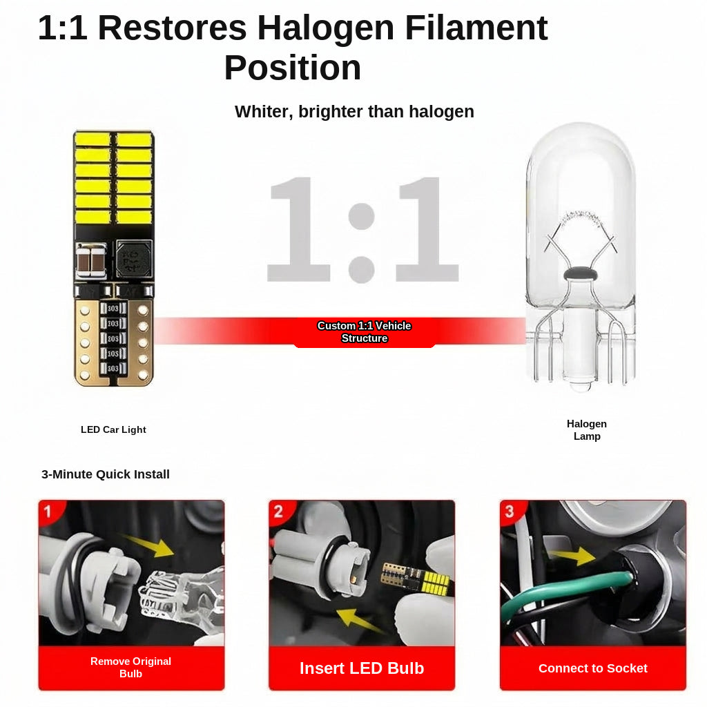 Car LED reading light T10 4014 bead high-brightness focused car instrument light 24SMD decoding small light
