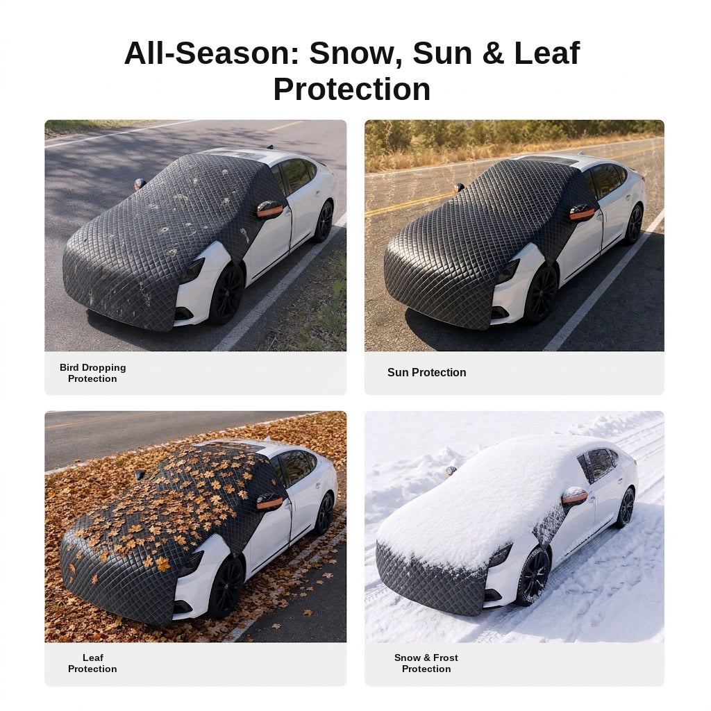 Car Snow Cover - Front Half Cover with Straps