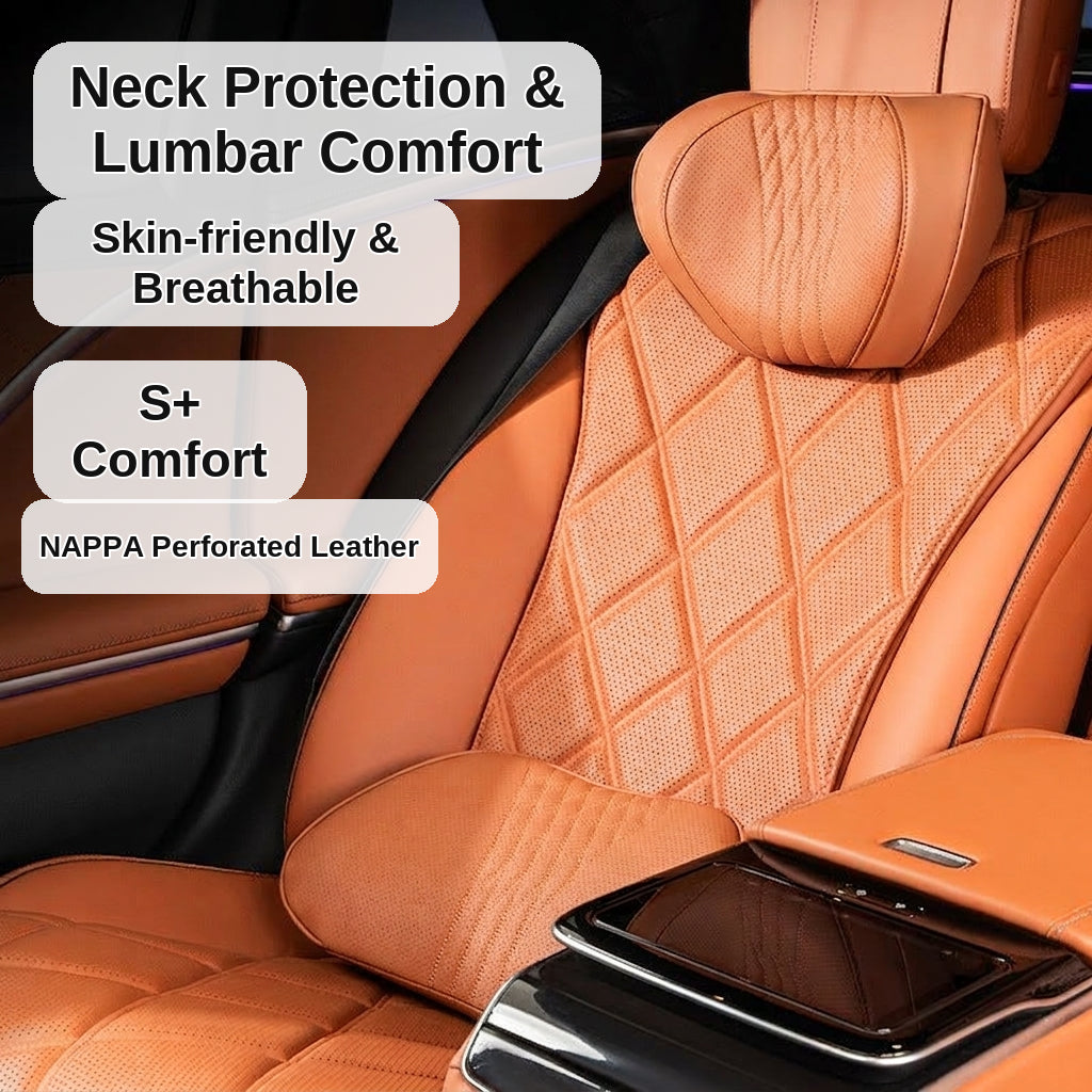 Summer breathable memory foam car headrest lumbar support premium car seat pillow car leather neck support pillow