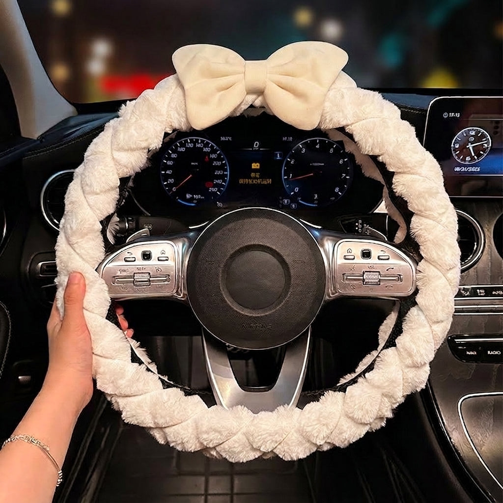 2025 New Car Steering Wheel Cover for Winter, Women's Non-slip Warm, All-Season Universal Winter Plush Handlebar Cover, Winter