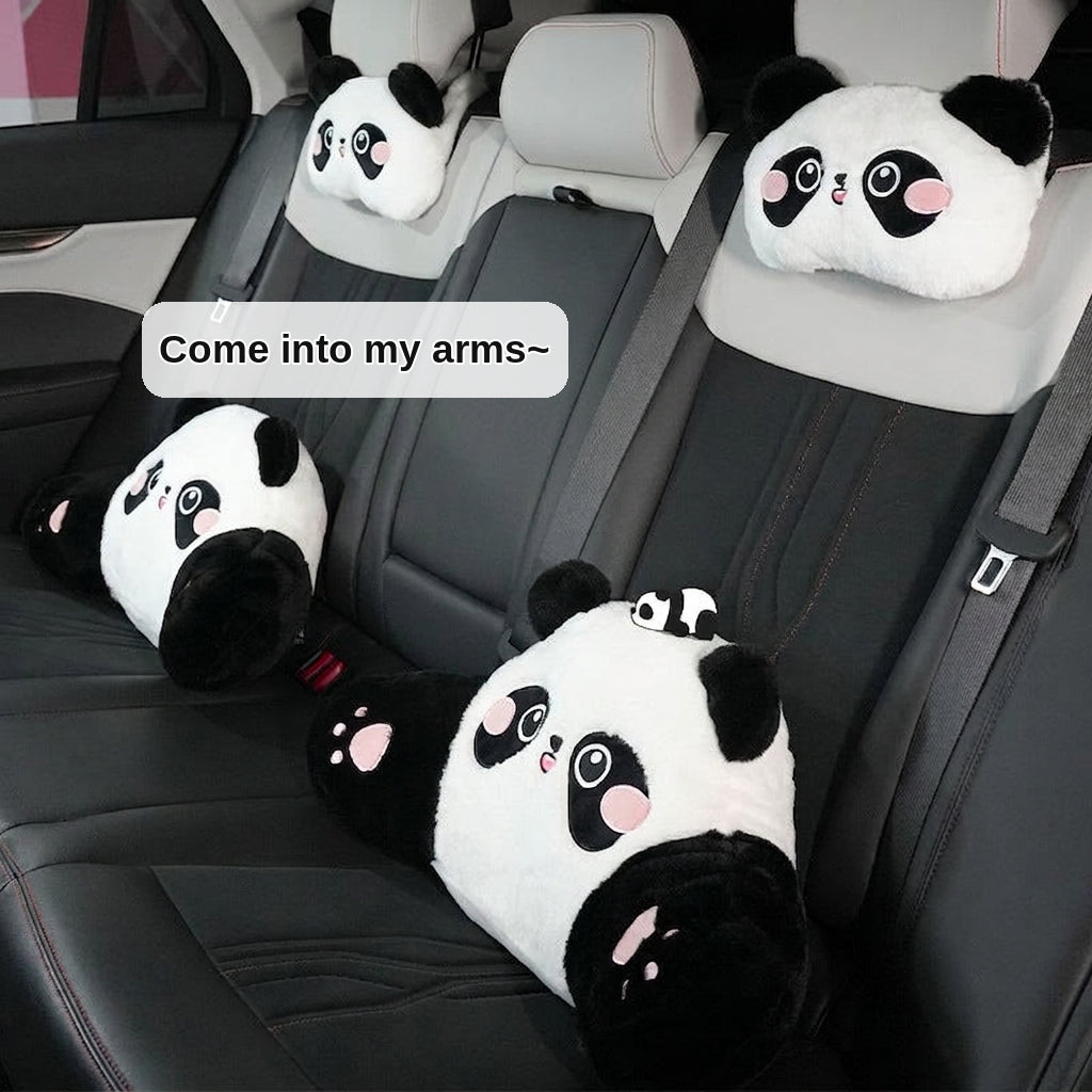 Car headrest lumbar support, cartoon cute panda, comfortable soft car cushion, all-season universal neck pillow
