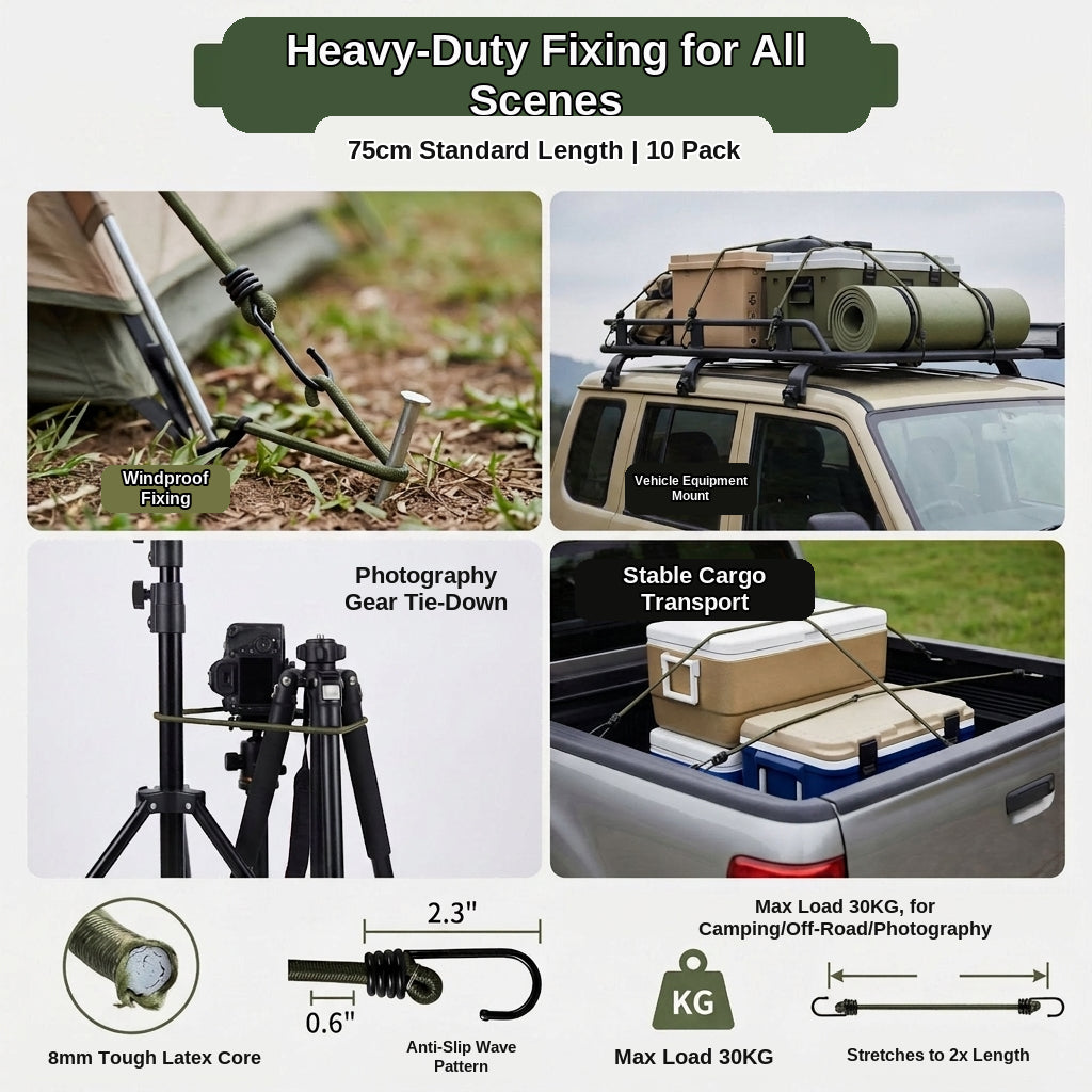 Bungee Cord Strap - 8mm Military Green (Pack of 10)