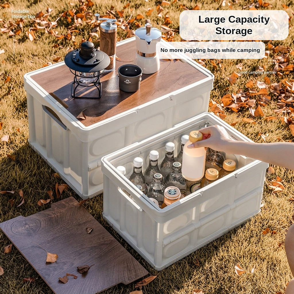 Outdoor camping folding box, storage box, wooden lid, car trunk, picnic storage box, organizer box, clothing storage box