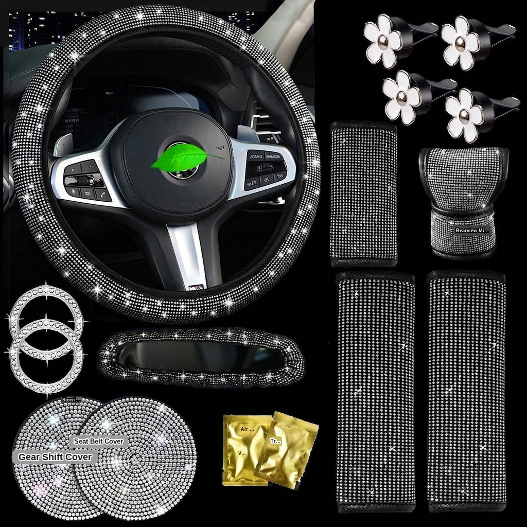 Cross-border car full-diamond seatbelt shoulder pads, rhinestone seatbelt covers, colored diamonds, black diamonds, car inlay interior sets