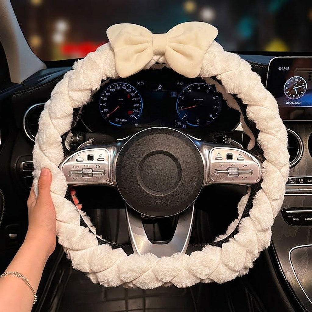 2025 New Car Steering Wheel Cover for Winter, Women's Non-slip Warm, All-Season Universal Winter Plush Handlebar Cover, Winter