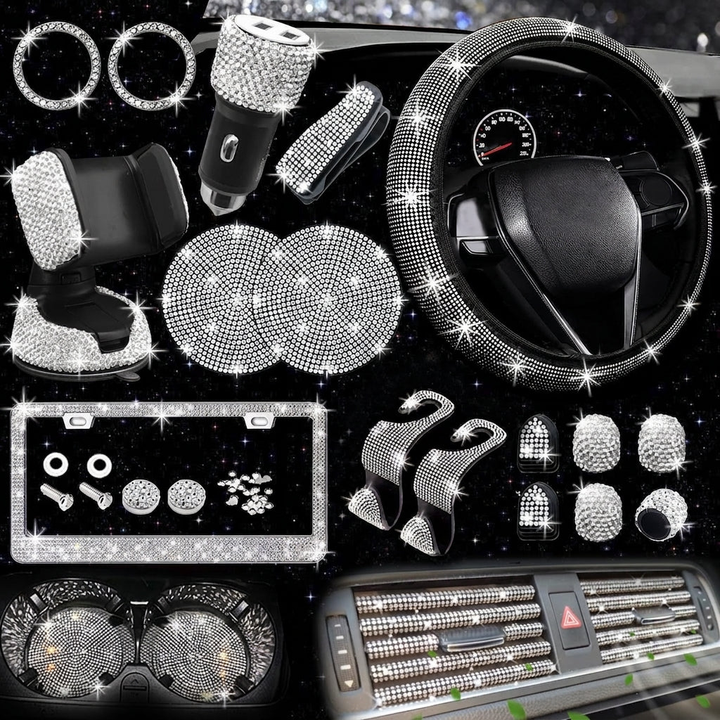 Car steering wheel cover all seasons universal anti-slip diamond combination multi-piece mobile phone holder steering wheel protector