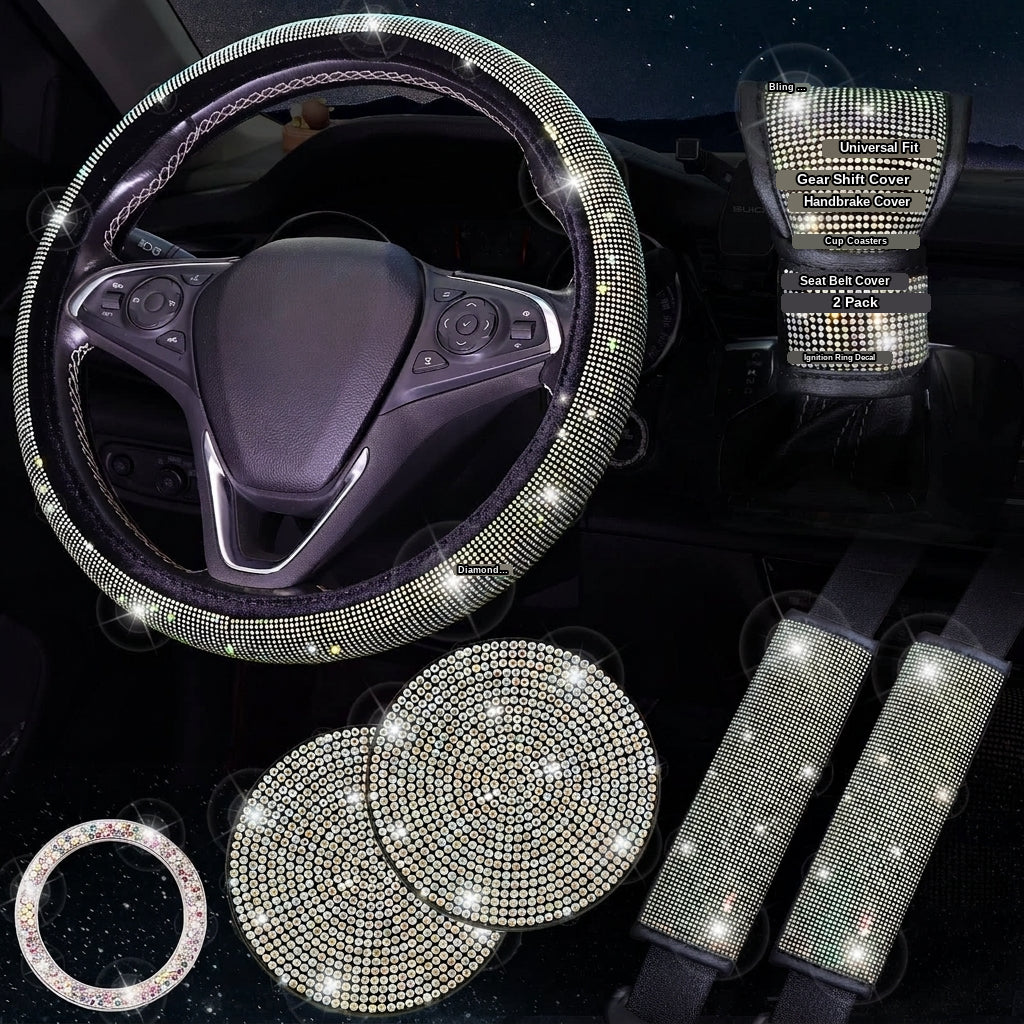 Car steering wheel cover, diamond-shaped new all-season universal seatbelt cover, multi-piece coaster steering wheel protective cover