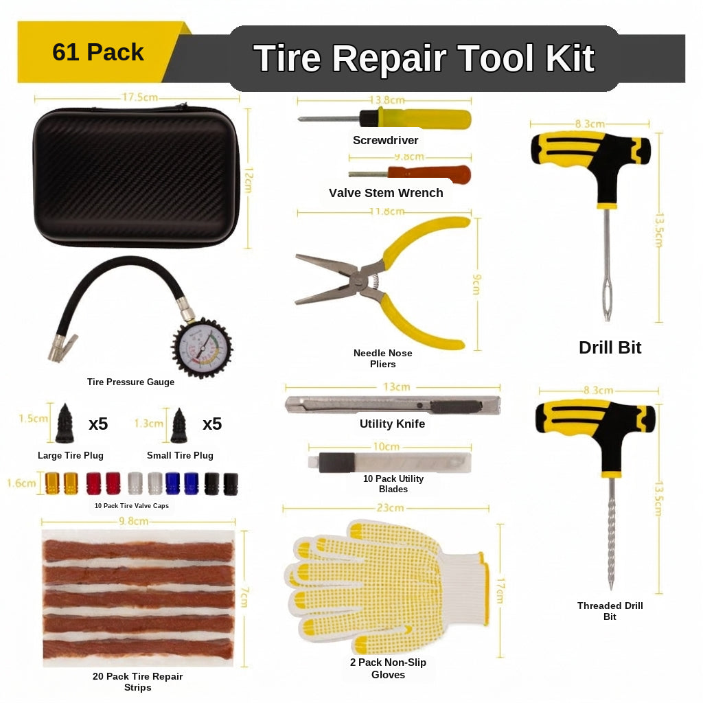 Tire Repair Kit - 61-Piece Emergency Tool Set