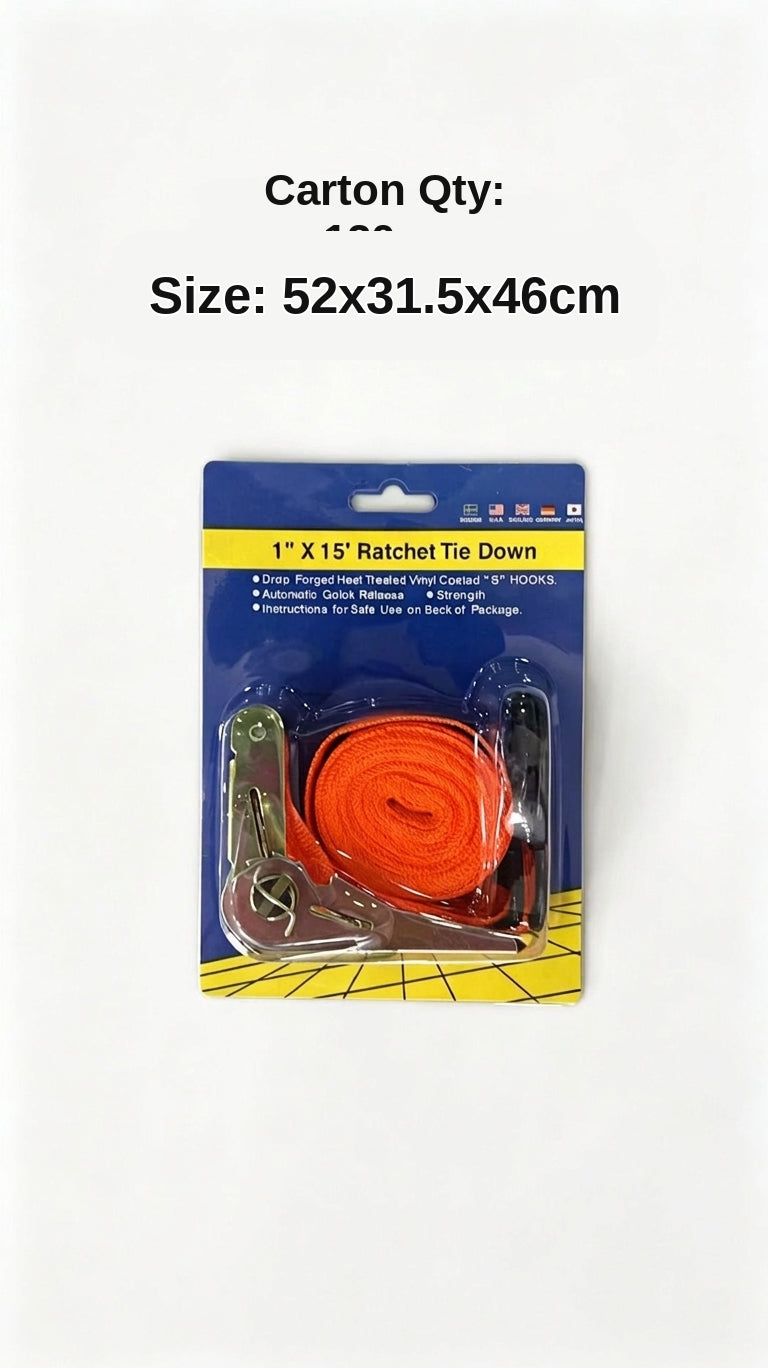 Ratchet Tie Down Strap - 1 inch x 15 feet