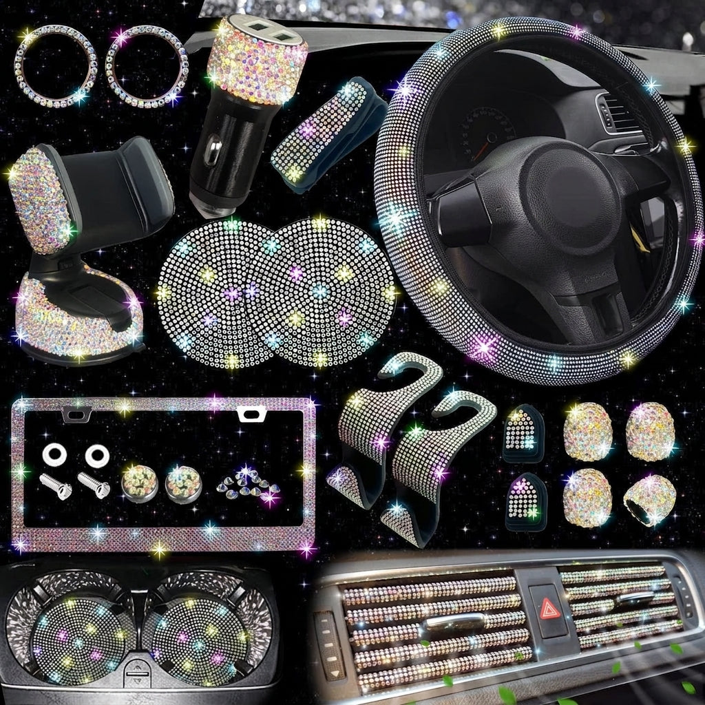 Car steering wheel cover all seasons universal anti-slip diamond combination multi-piece mobile phone holder steering wheel protector