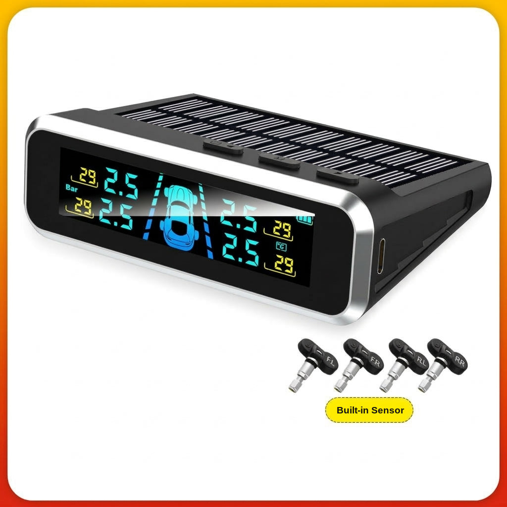Tire pressure monitor, solar external sensor, high precision automotive tire pressure monitor, tire pressure sensor
