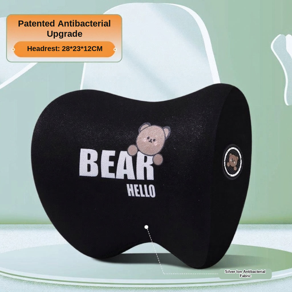 Yiju car cartoon headrest, neck pillow, memory foam, car cushion, car seat, neck and neck pillow, bear headrest