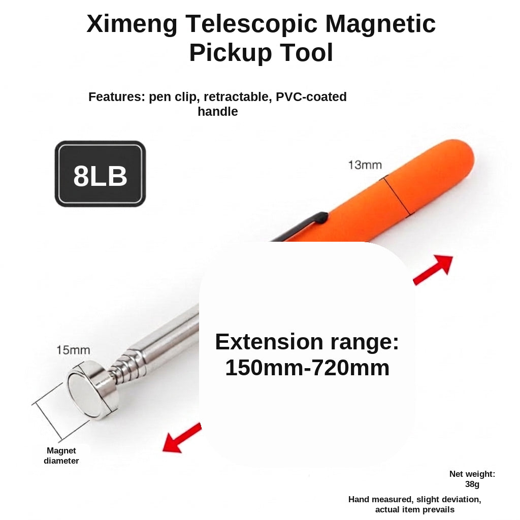 8LB Pickup Retractable Magnetic Suction Rod with Light Magnetic Rod Auto Repair Tool Metal Picker Suction Rod