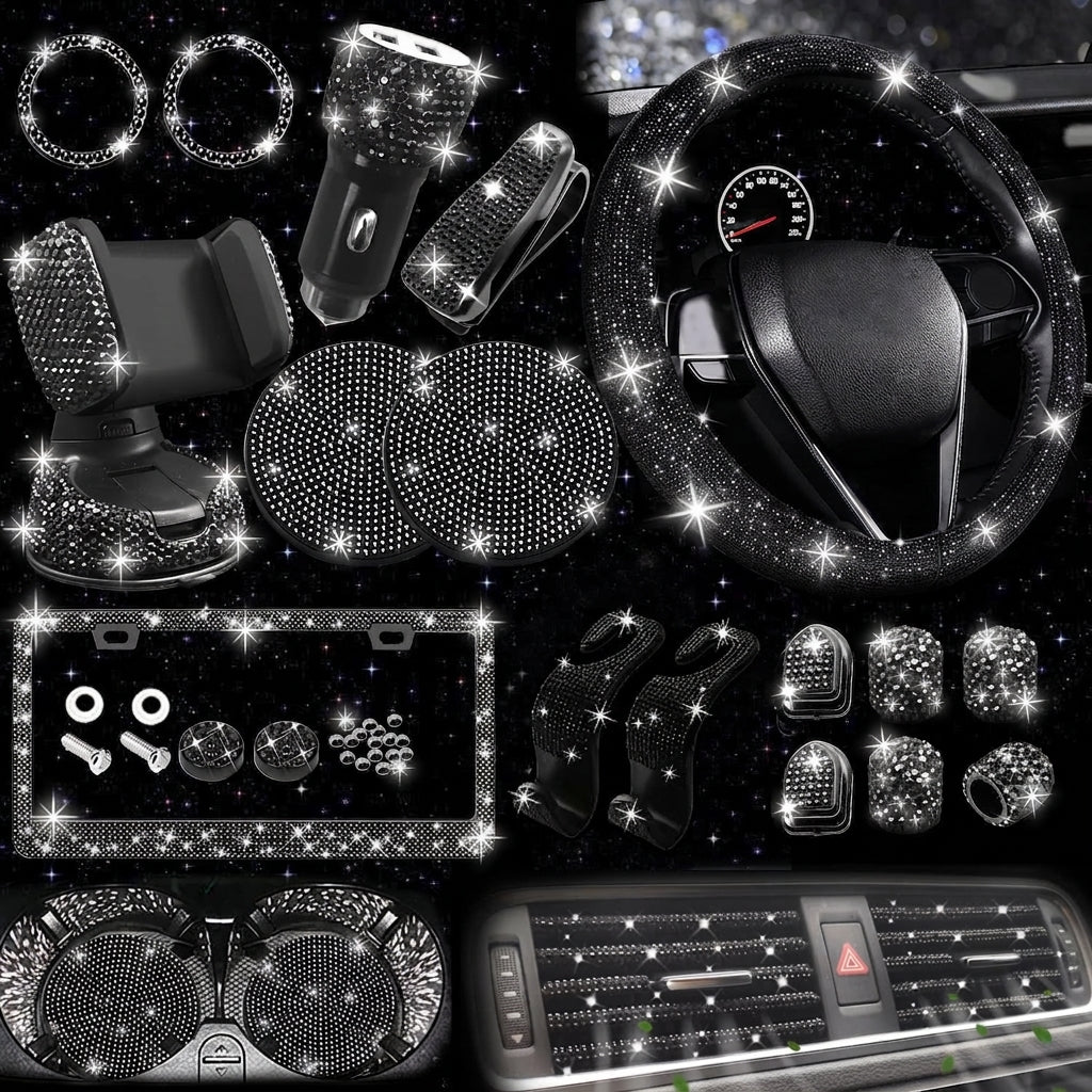 Car steering wheel cover all seasons universal anti-slip diamond combination multi-piece mobile phone holder steering wheel protector