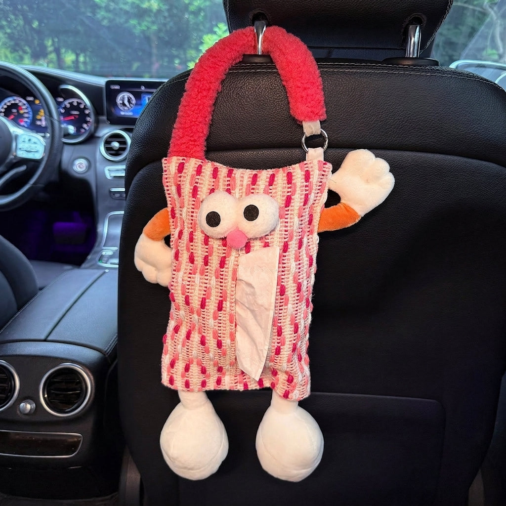Car tissue box, cute plush toy hand, foot car, in-car tissue hanging bag, high-end practical car armrest box tissue box