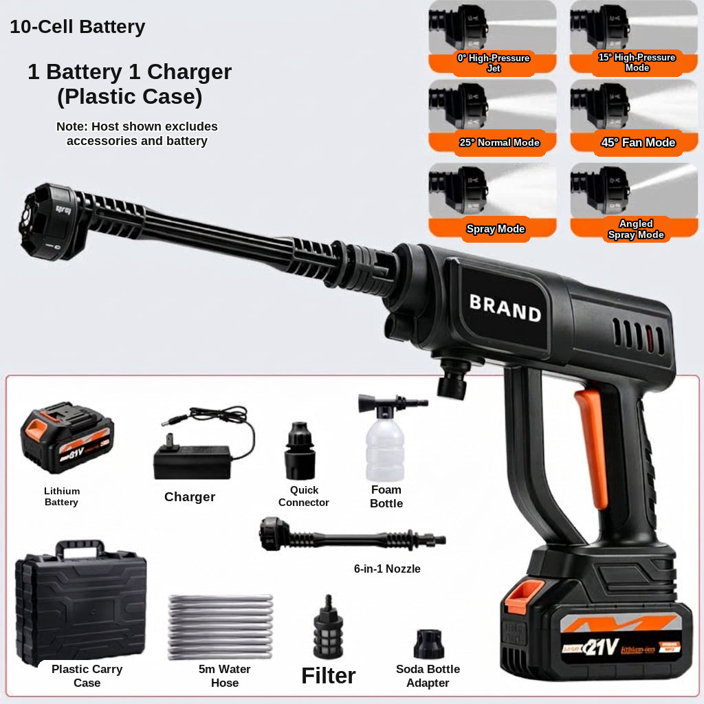 Cross-border lithium battery wireless car wash water nozzle, high-pressure, high-power car wash tool, home portable car tool