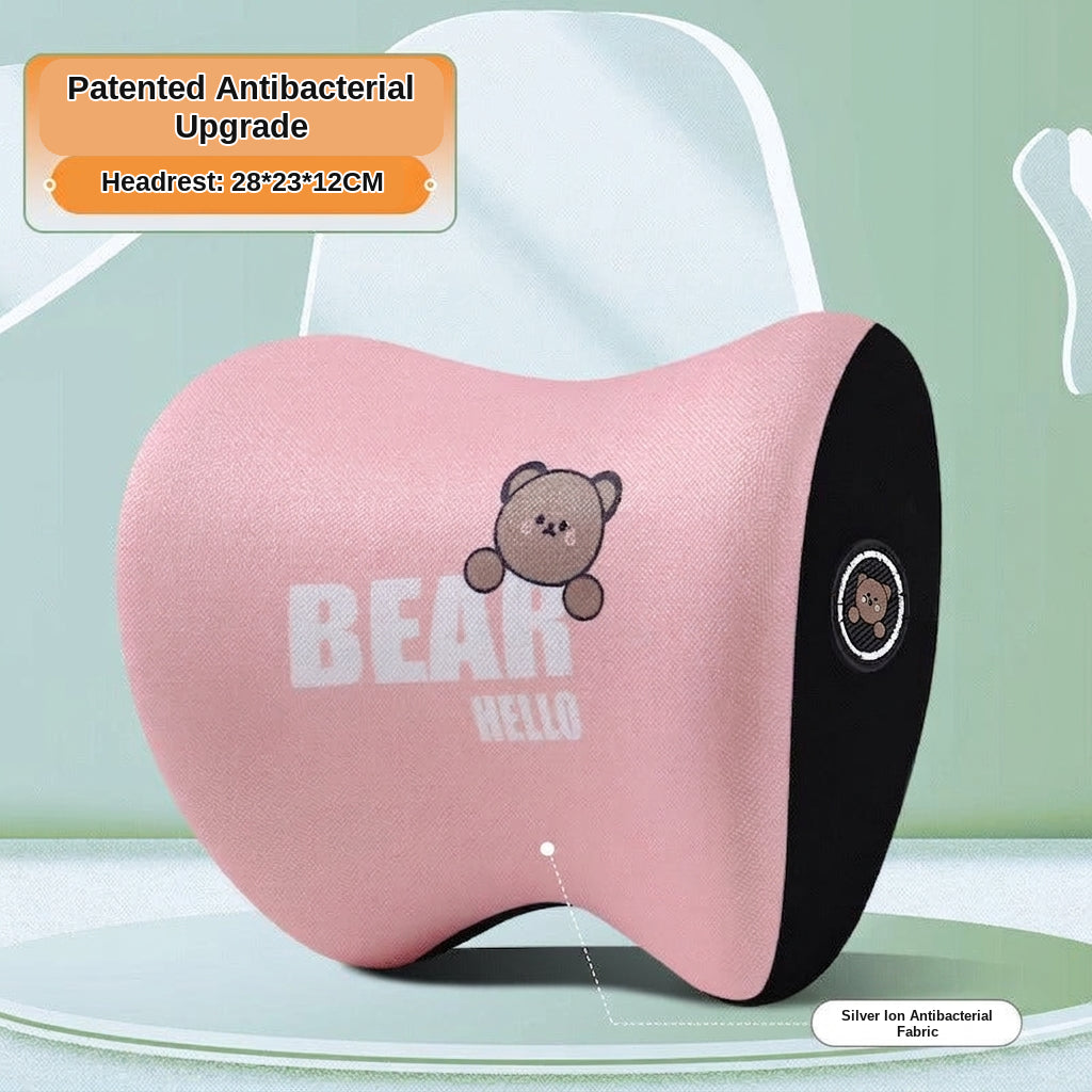 Yiju car cartoon headrest, neck pillow, memory foam, car cushion, car seat, neck and neck pillow, bear headrest