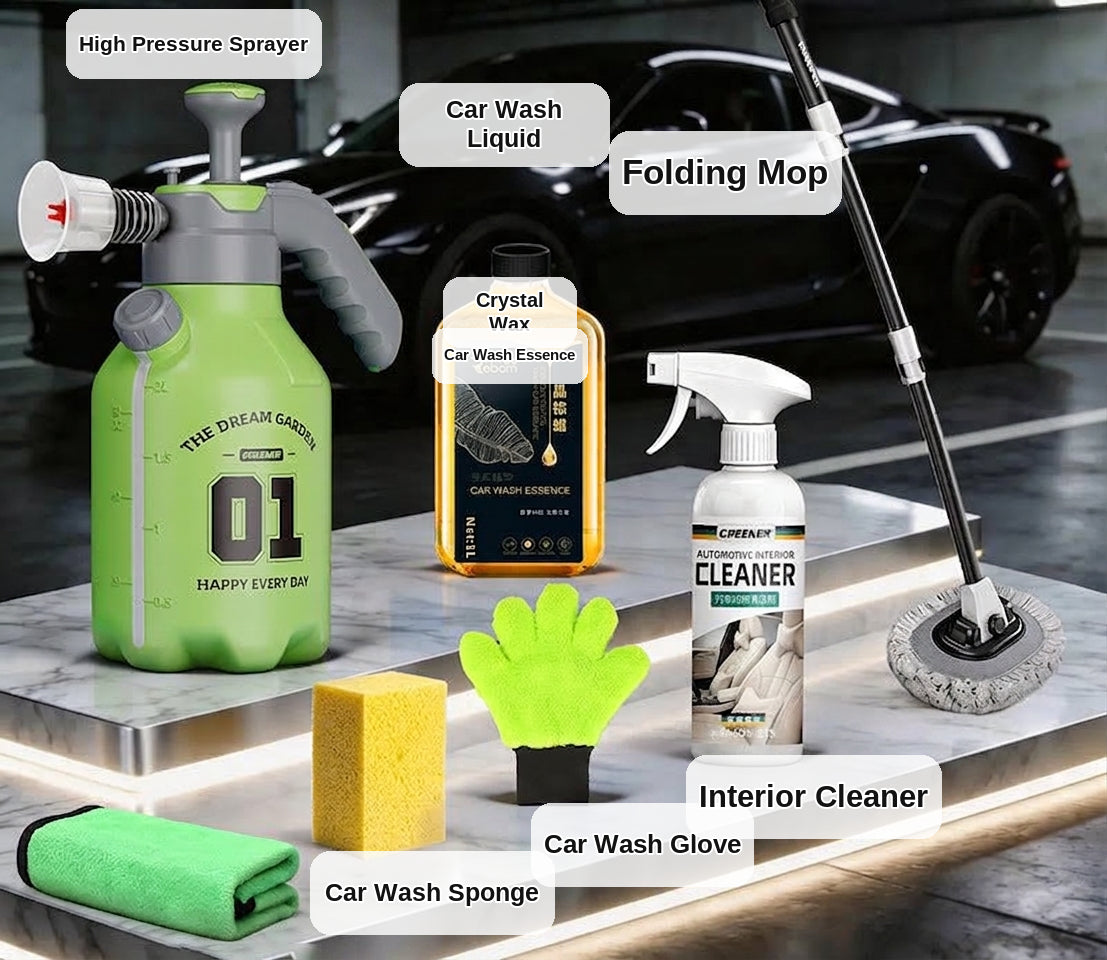 Green Forest Car Wash Tool Complete Set, Household Mop, Car Cleaning Tool, Self-Service Car Brushing Supplies Without Damage
