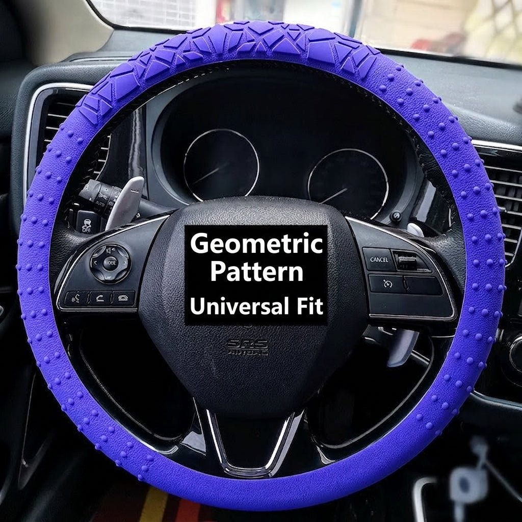 Cross-border geometric pattern non-slip silicone steering wheel cover, car D-round universal elastic particle sun-protection thickened handlebar cover
