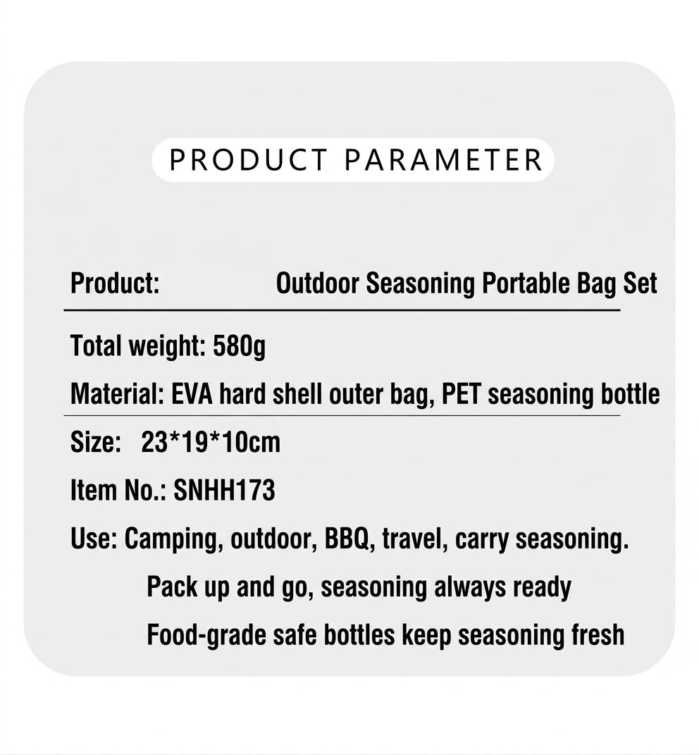 Camping and Outdoor Cooking Seasoning Bottle Set, Outdoor Portable Storage PET Spice Bottle, Repackaging Bottle, Oil Bottle Organizer Bag