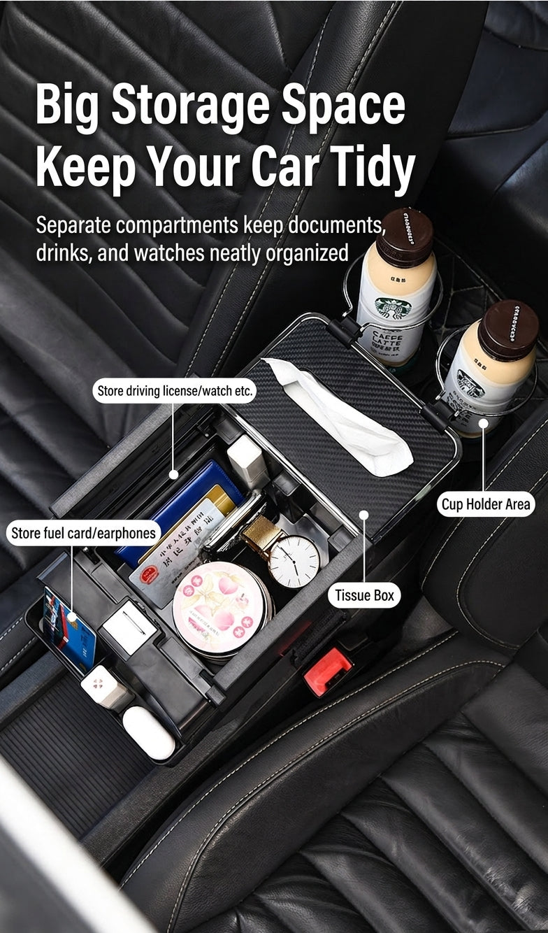 Car tissue box, armrest box, multifunctional water cup holder, storage box, creative and simple car interior sundries storage box