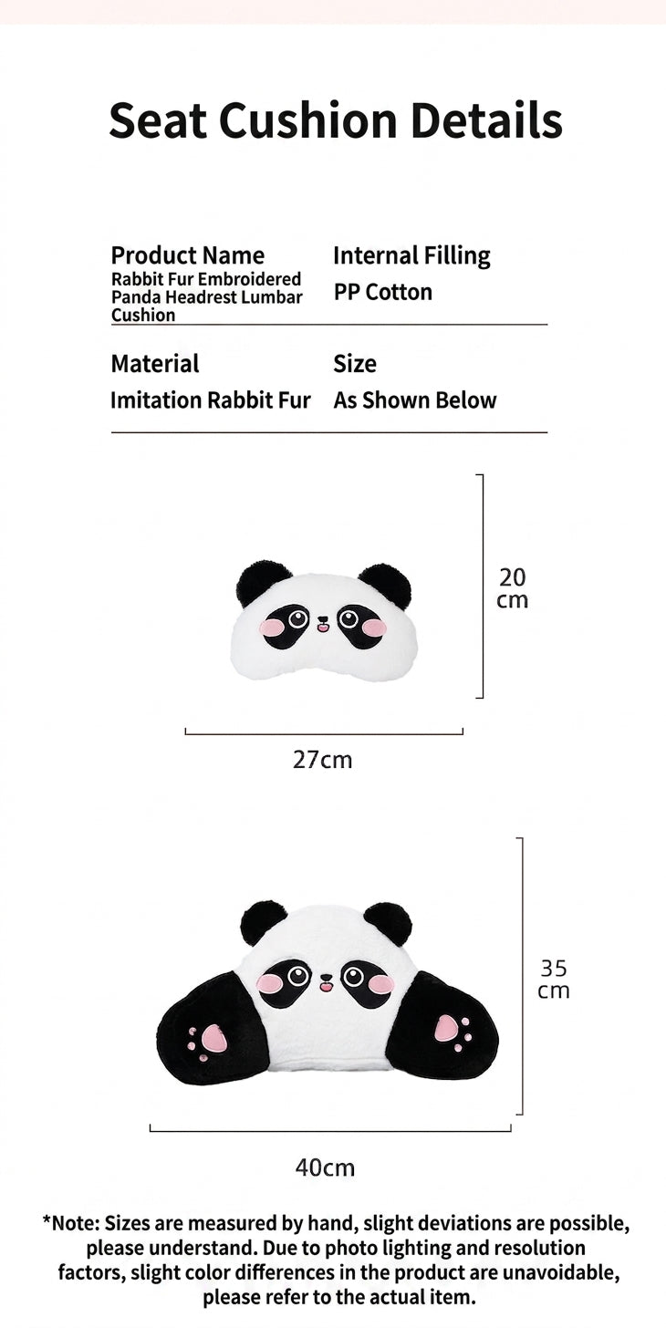 Car headrest lumbar support, cartoon cute panda, comfortable soft car cushion, all-season universal neck pillow