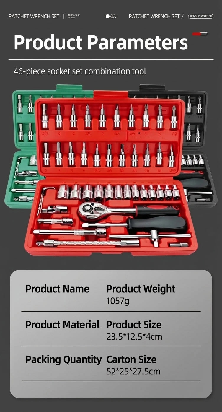 46-piece set of quick ratchet wrenches and screwdriver toolboxes for car repairs, hardware sets, and auto repair kits