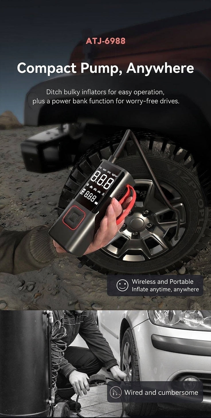 Car Inflator Pump Outdoor Convenient Car Wireless Inflator Pump Digital Tire Pressure Car Tire Electric Pump