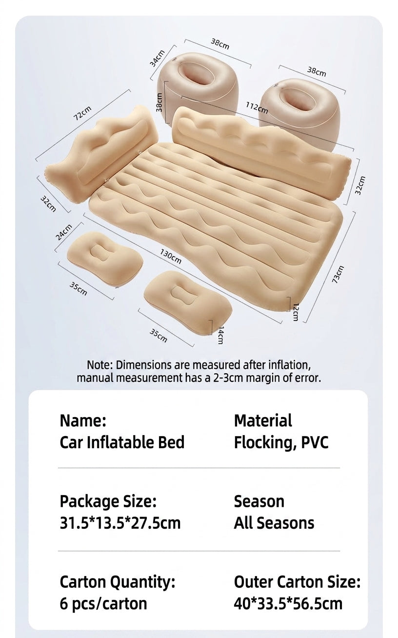 New car inflatable bed, 3:7 split children's sleeping bed, rear bed for sedans, SUVs, foldable outdoor universal travel bed