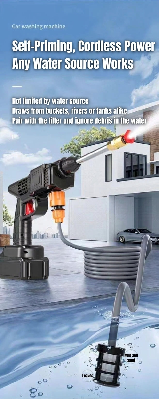 Household wireless lithium battery water gun car wash high-pressure water gun rechargeable car wash artifact car wash machine set of foreign trade order