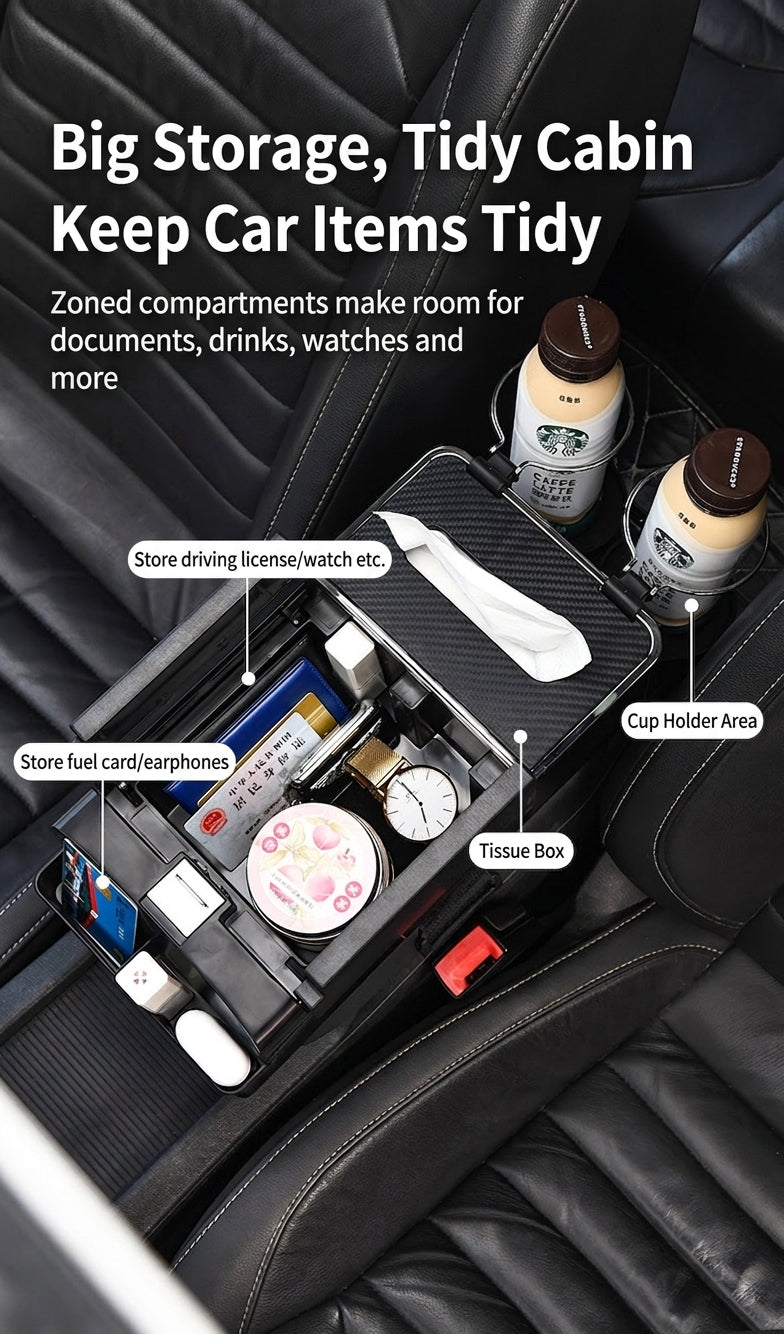 Car tissue box, armrest box, multifunctional water cup holder, storage box, creative and simple car interior sundries storage box