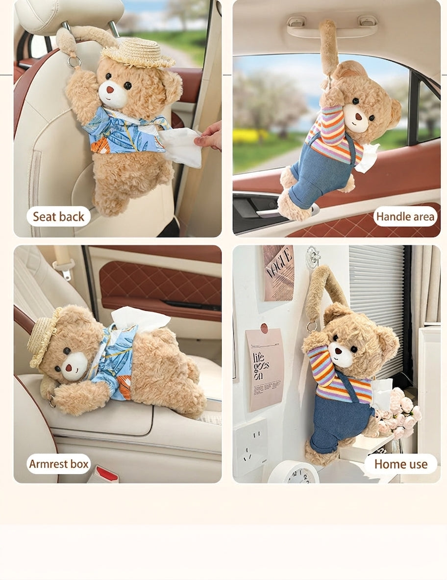 Car tissue box hanging car drawer box bear creative cute practical doll in the car tissue bag hanging bag