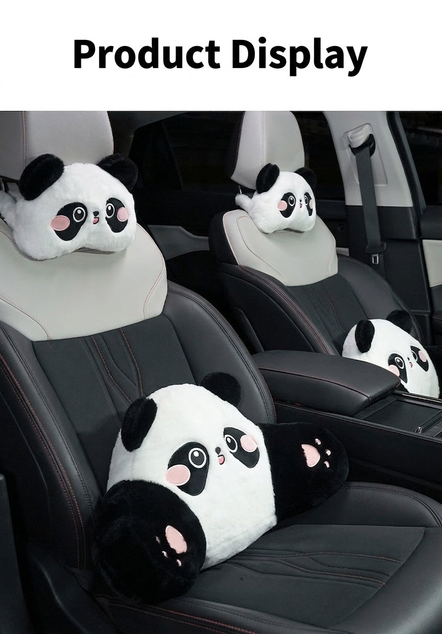 Car headrest lumbar support, cartoon cute panda, comfortable soft car cushion, all-season universal neck pillow