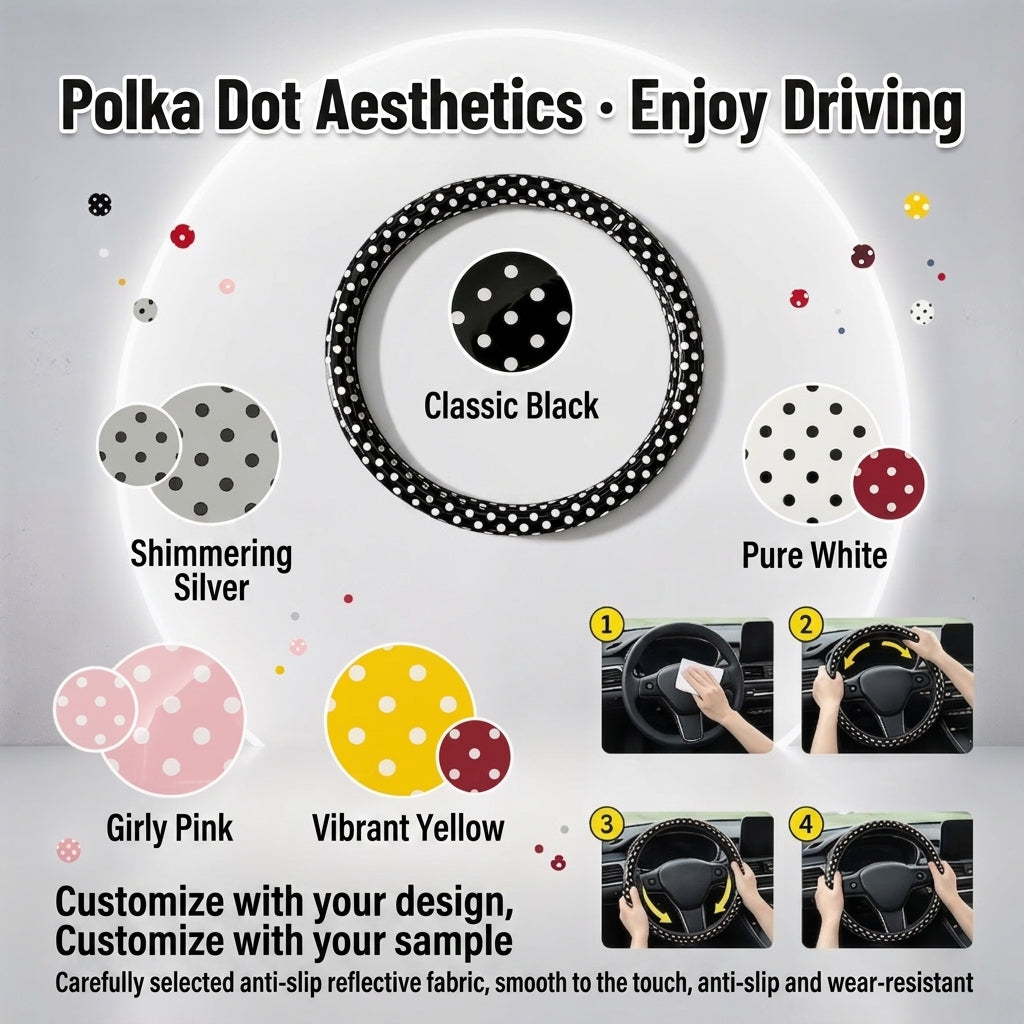 Cross-border Amazon wholesale car steering wheel covers, polka dot, anti-slip, wear-resistant, vintage fashionable steering wheel covers
