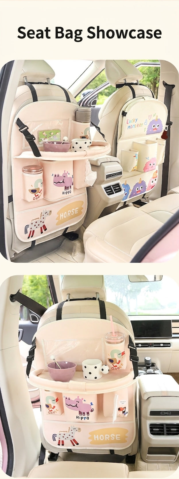 Car multifunctional seat back storage bag, anti-kick pad, convenient cartoon cute tissue box, tissue storage bag, storage box