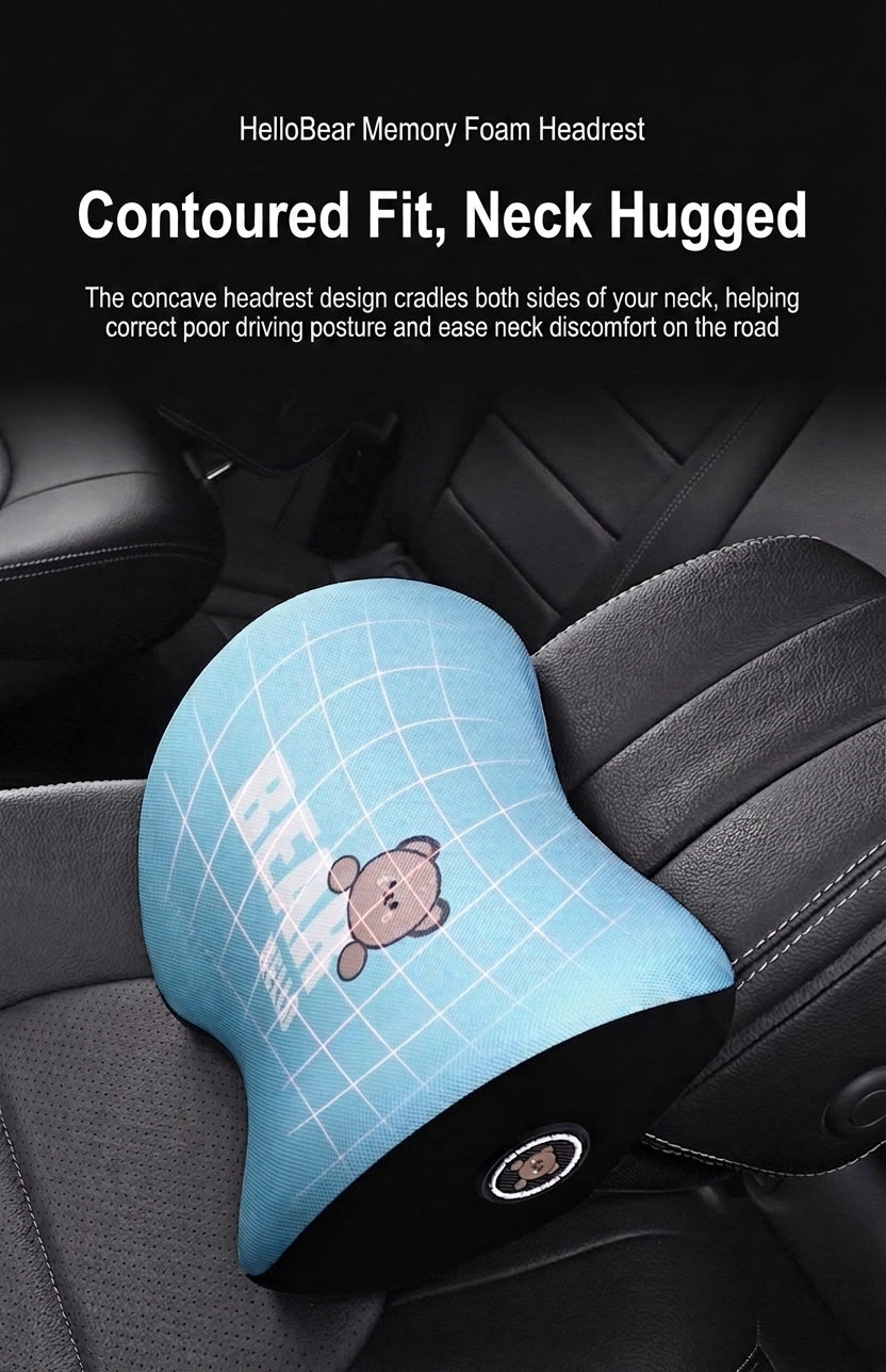 Yiju car cartoon headrest, neck pillow, memory foam, car cushion, car seat, neck and neck pillow, bear headrest