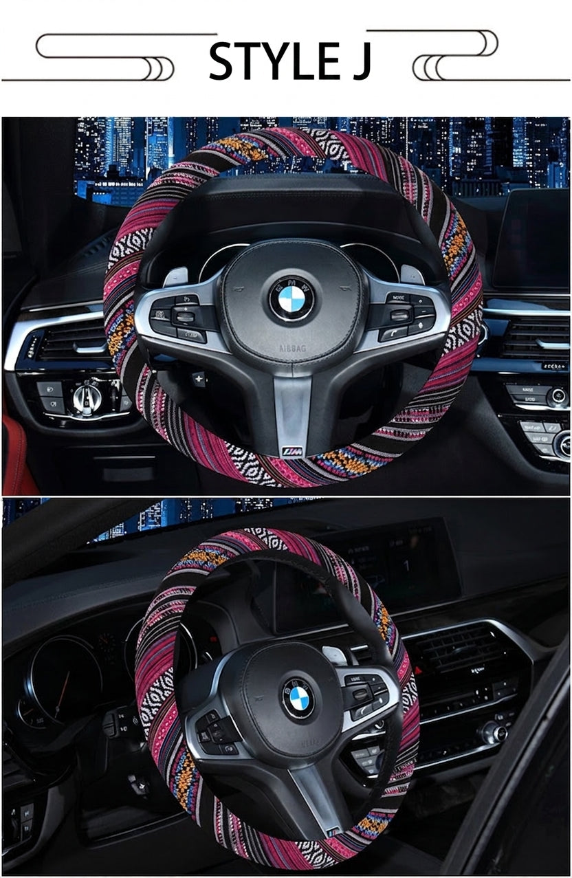 Steering wheel cover New national style old coarse cloth linen car steering wheel cover Personality trend car handle cover