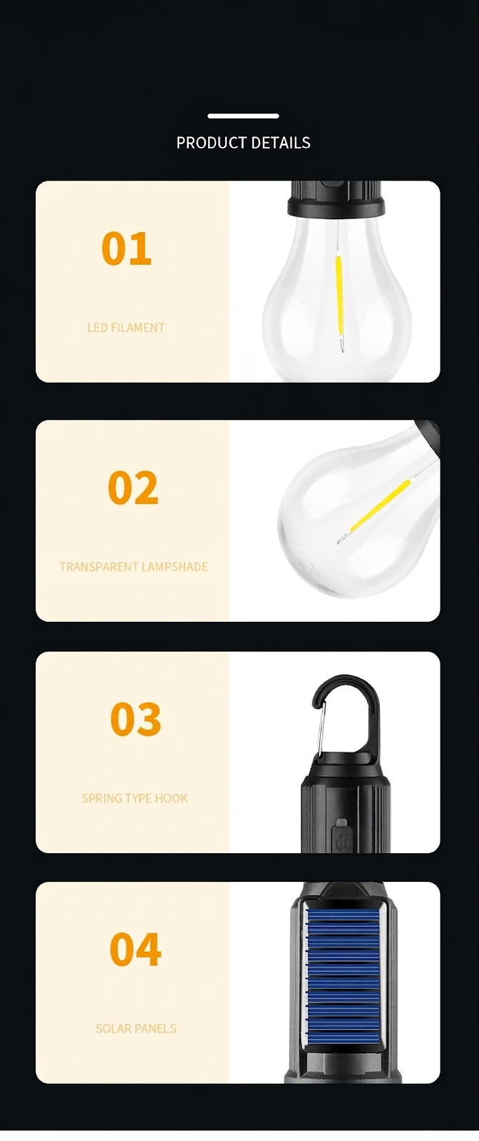 LED Camping Tent Light with Solar & USB Charging