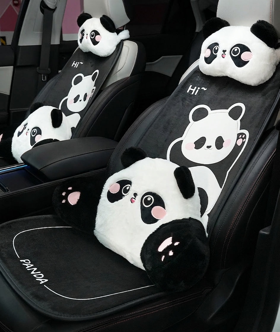 Car headrest lumbar support, cartoon cute panda, comfortable soft car cushion, all-season universal neck pillow