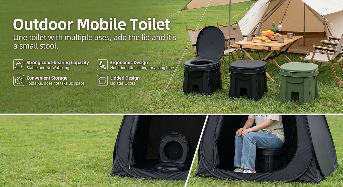 Outdoor camping folding toilet, car-mounted portable odor-resistant adult mobile travel toilet stool