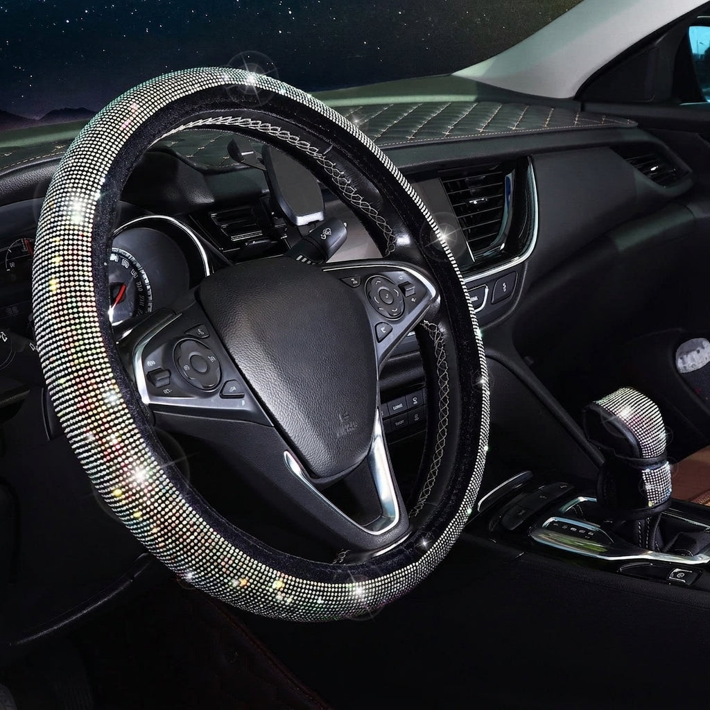 Car steering wheel cover, diamond-shaped new all-season universal seatbelt cover, multi-piece coaster steering wheel protective cover