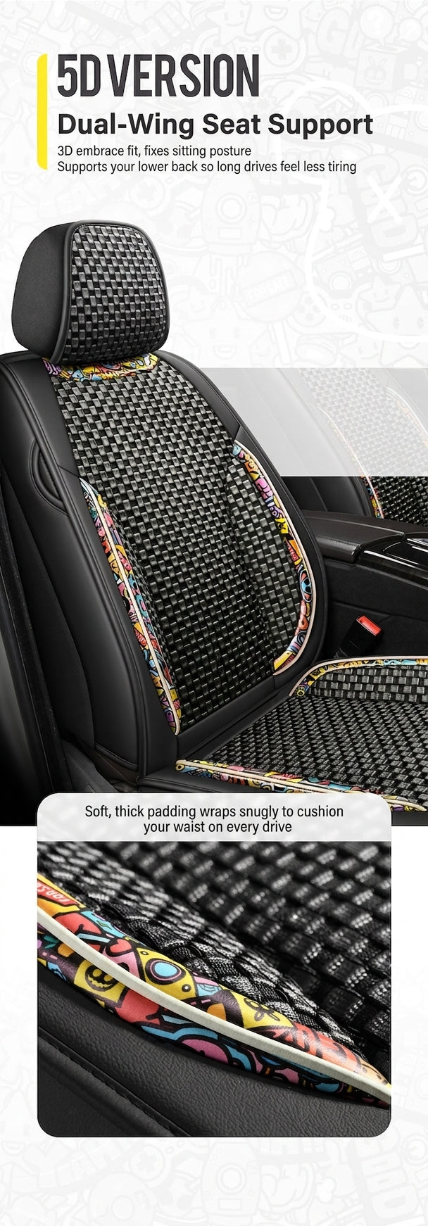 New Ice Silk Breathable Car Seat Covers, Cartoon Cute Seat Covers, Fully Inclusive Seat Cushion Covers All Seasons