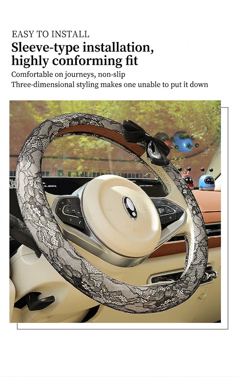 Lace car steering wheel cover, anti-slip decoration, all-season universal one-piece dropshipping, cross-border e-commerce trending sporty style