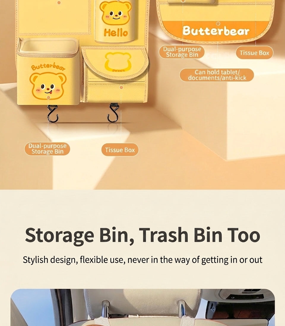Car storage hanging bag, multifunctional creative cute car seat rear storage rack, tissue box inside car, trash bin