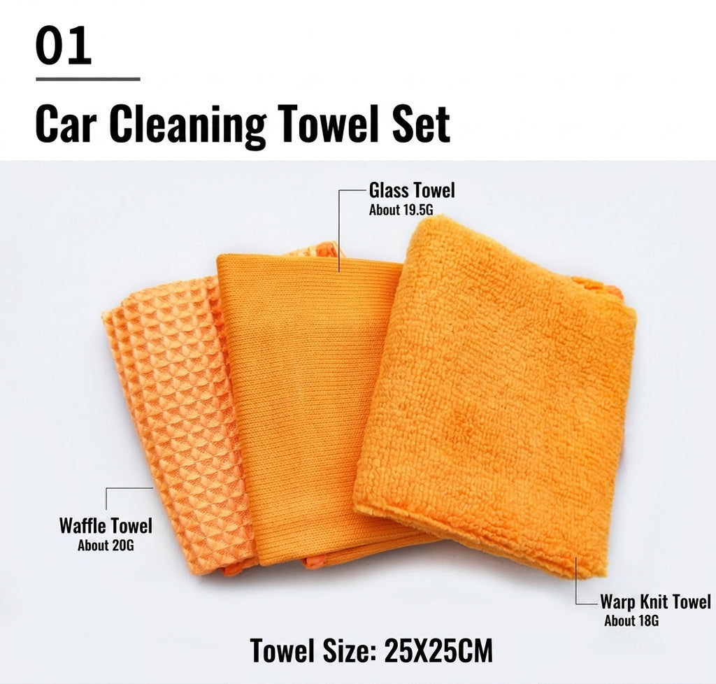 Car Wash 9-Piece Set: Car Cleaning Supplies, Wheel Hub Brush, Polishing Waxing Sponge Blocks, Car Wash Towels, Car Wipes