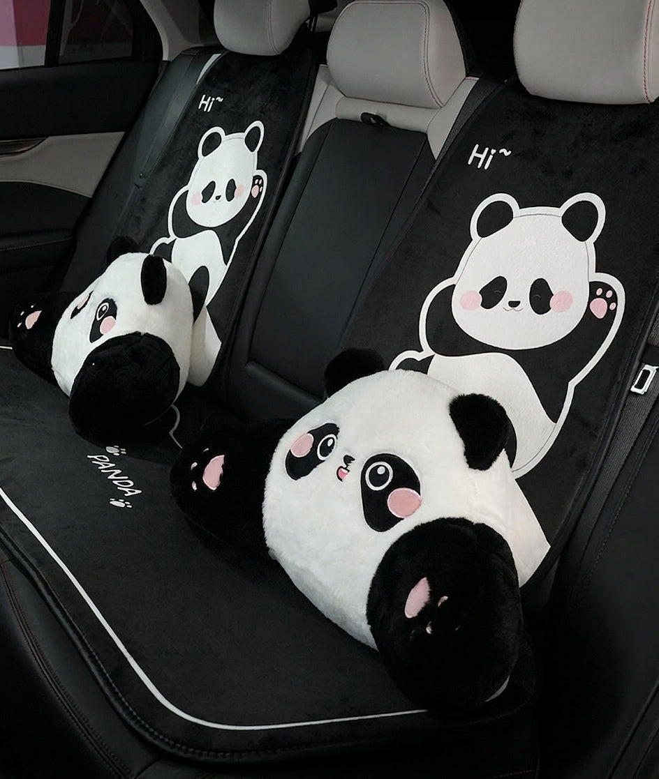 Car headrest lumbar support, cartoon cute panda, comfortable soft car cushion, all-season universal neck pillow
